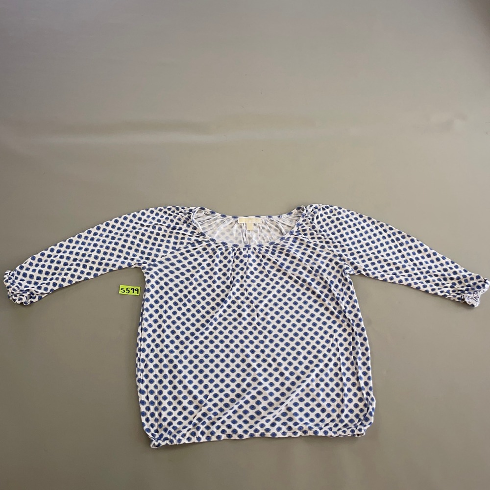 Michael Michael Kors Blue White Geometric Tile Print Blouse Top Womens Large